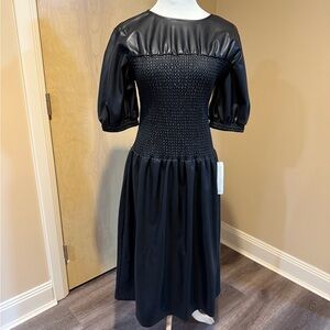 Topshop Black Smocked Midi Dress